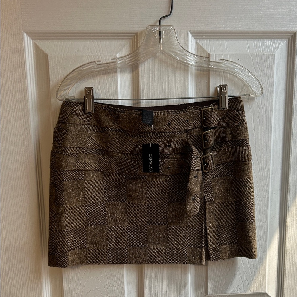 Express Checkered Brown Mini Skirt